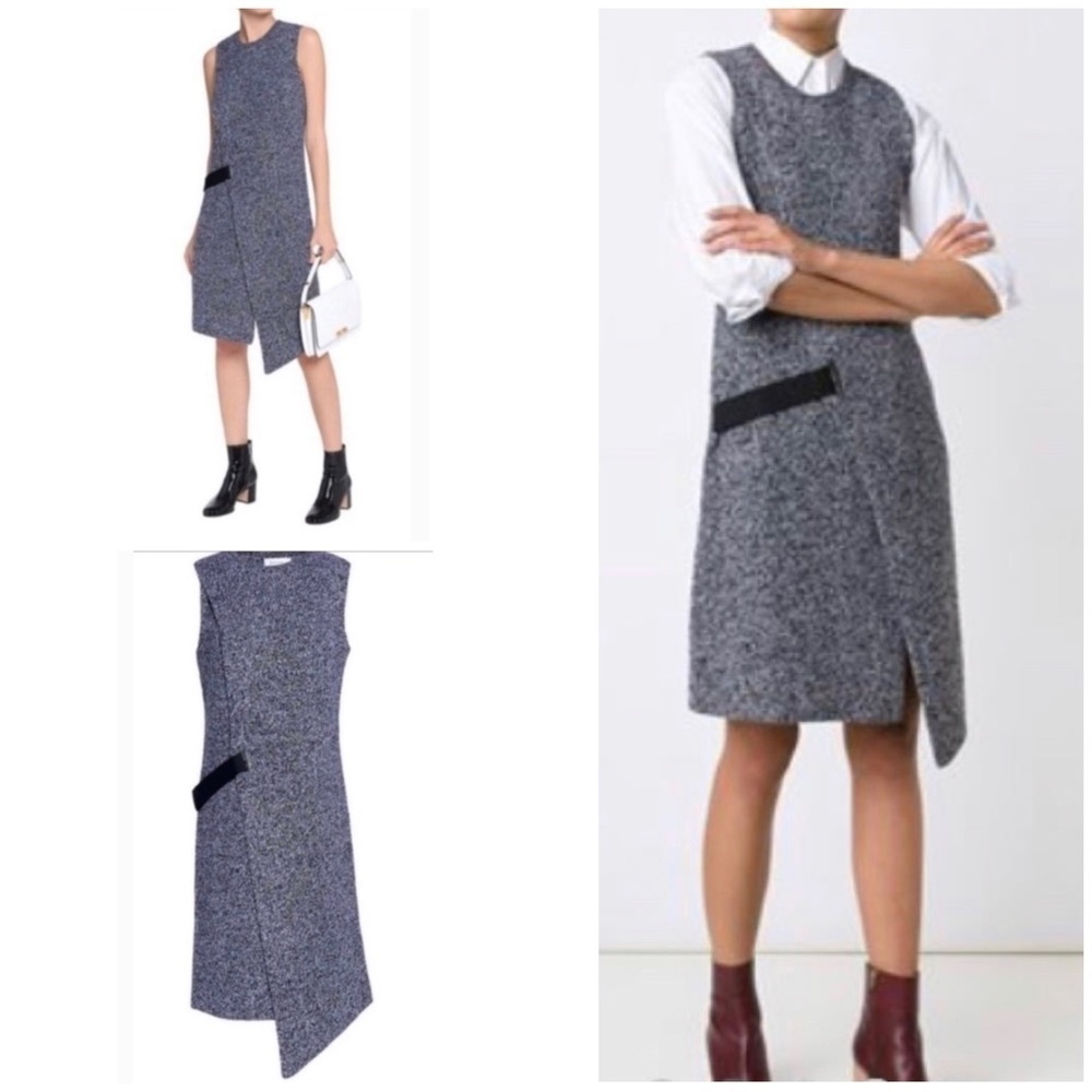 EUC Carven Marled 100% Wool Knit Gray Wrap Asymmetrical Midi Dress Duster